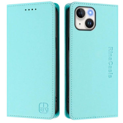 Leather Phone Case With Card Holder For Daily Carry in aqua PU leather, slim wallet folio with card slots and camera cutout