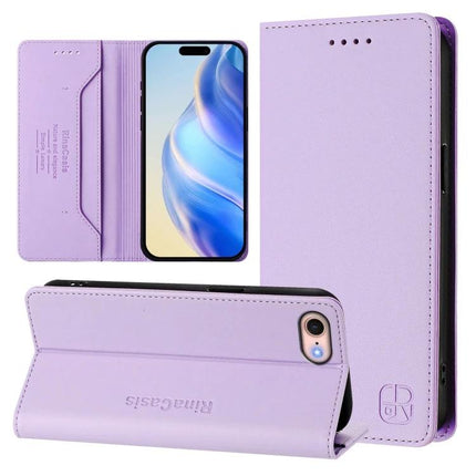 Leather Phone Case With Built In Card Slots in lavender PU wallet style with card slots, magnetic folio cover and kickstand