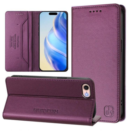 Leather Phone Case With Built In Card Slots - purple PU folio wallet case with card slots, TPU phone shell and stand