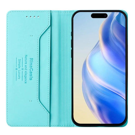 Leather Case For iPhone Everyday Carry Keeps Essentials Organized On The Go Lightweight turquoise wallet-style iPhone 13 case with card slots
