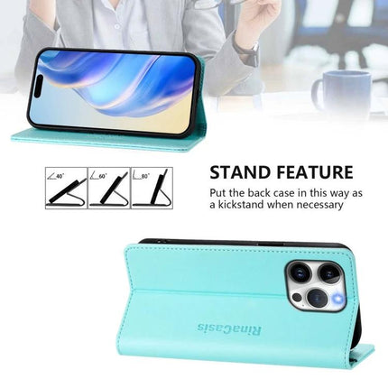 Leather Case For iPhone Everyday Carry Keeps Essentials Organized On The Go Lightweight - turquoise wallet-style kickstand iPhone 13 case