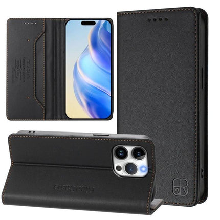 Leather Case For iPhone Everyday Carry Keeps Essentials Organized On The Go Lightweight - black PU wallet folio for iPhone 13 with card slots and kickstand
