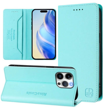 Leather Case For iPhone Everyday Carry Keeps Essentials Organized On The Go Lightweight - turquoise wallet folio with card slots and kickstand