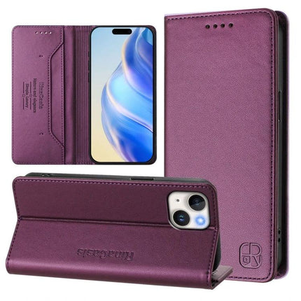 Leather Case For iPhone Everyday Carry Keeps Essentials Organized On The Go Lightweight - purple wallet-style iPhone 13 case with card slots and stand