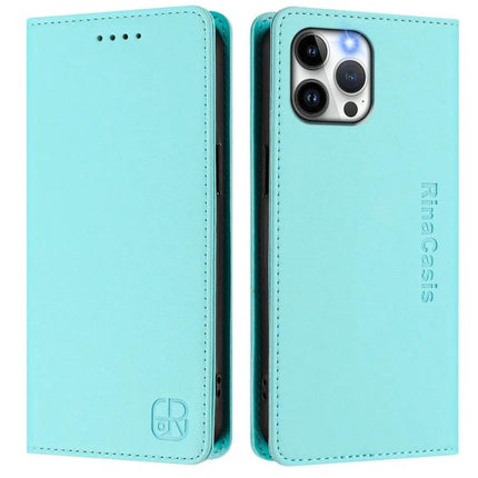 Leather Phone Case With Card Slots For Everyday Carry turquoise folio wallet with RFID shielding, camera cutout and card/cash pockets