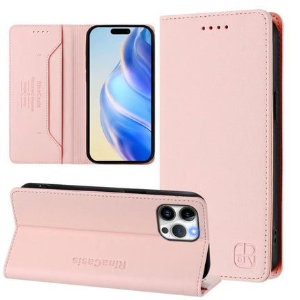 Leather Phone Case With Card Slots For Everyday Carry in pink folio style with RFID protection and cash pocket