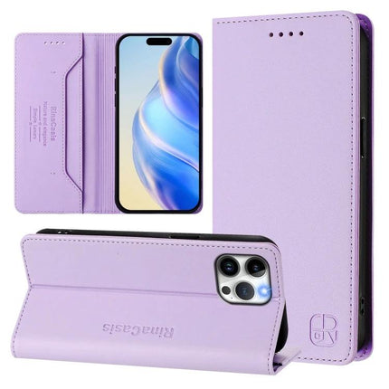 Leather Phone Case With Card Slots For Everyday Carry in lavender faux leather with RFID shielding, card slots and cash pocket, compatible with modern smartphones