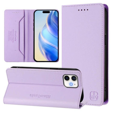 Leather Phone Case With Card Slots For Everyday Carry in lavender faux leather wallet with RFID shielding and card slots