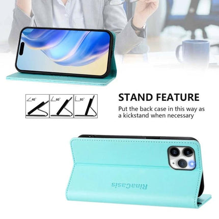 Leather Phone Case With Card Slot For Everyday Use — turquoise PU wallet case with kickstand for hands‑free viewing and card storage