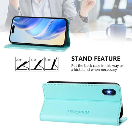 Leather Phone Case With Card And Cash Storage For Everyday Carry And Quick Access - teal PU leather wallet case with kickstand