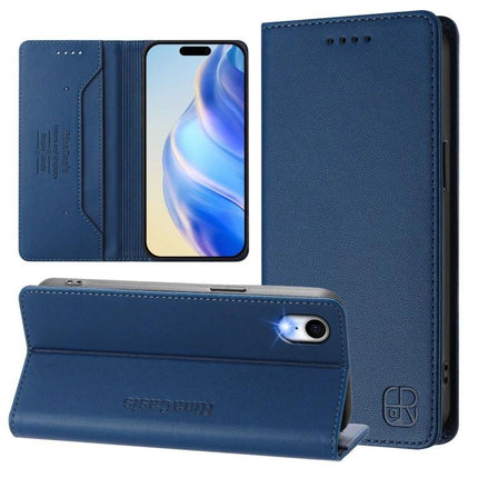 Leather Phone Case With Card And Cash Storage For Everyday Carry And Quick Access in blue PU leather with card slots, cash pocket and kickstand