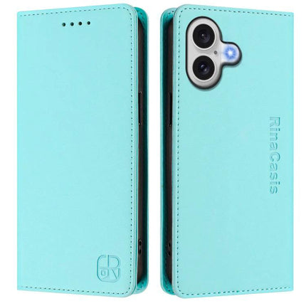 Protective Leather Phone Case With Card Slots For Daily Carry — turquoise folio wallet case with card slots, RFID protection, camera cutout