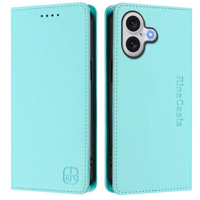 Protective Leather Phone Case With Card Slots For Daily Carry — turquoise folio wallet case with card slots, RFID protection, camera cutout
