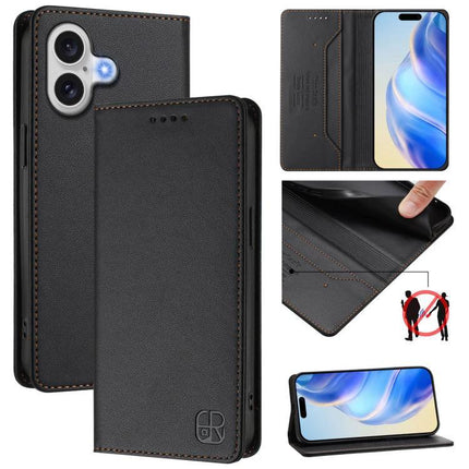 Protective Leather Phone Case With Card Slots For Daily Carry showing black RFID-blocking wallet cover, card slots, cash pocket, and phone stand