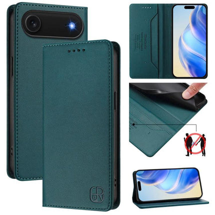 Protective Leather Phone Case With Card Slots For Daily Carry in teal wallet style with RFID blocking card slots and stand
