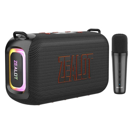 Zealot Portable Bluetooth Speaker For Travel And Outdoor Use black rugged speaker with mic and RGB lights, clip-on design
