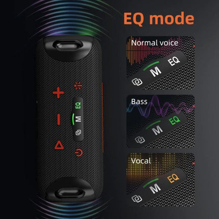 Zealot Portable Bluetooth Speaker For Travel And Outdoor Use showing EQ mode buttons Bass Vocal and Normal voice