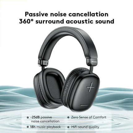 Awei Wireless Headphones For Commuting And Hands-Free Calls black over-ear Bluetooth headset with passive noise cancellation
