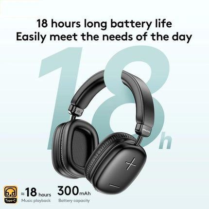 Awei Wireless Headphones For Commuting And Hands-Free Calls over-ear Bluetooth headphones showing 18 hours battery life