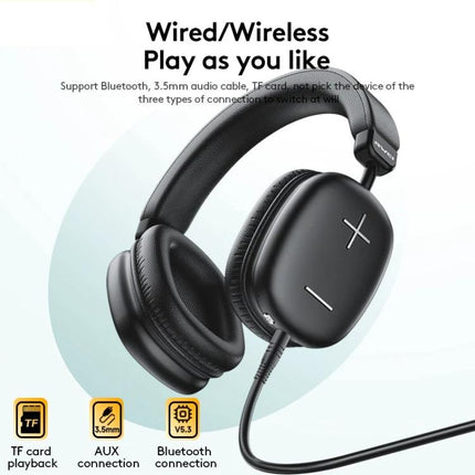 Awei Wireless Headphones For Commuting And Hands-Free Calls black over-ear Bluetooth headphones with cable and controls