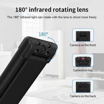 B21 Handheld Wide-Angle Video Recorder for Daily Use showing 180° infrared rotating lens and front/top/back camera positions