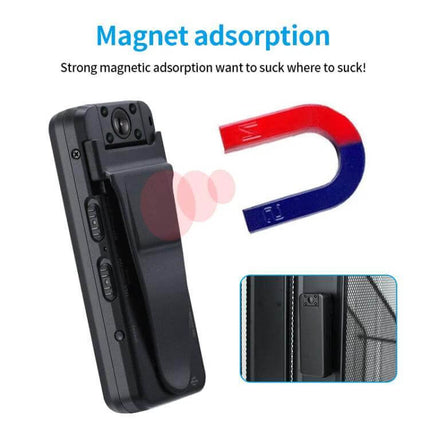 Z7 1080P HD Night Vision Video Recorder for Daily Use showing magnetic clip attachment for hands-free mounting