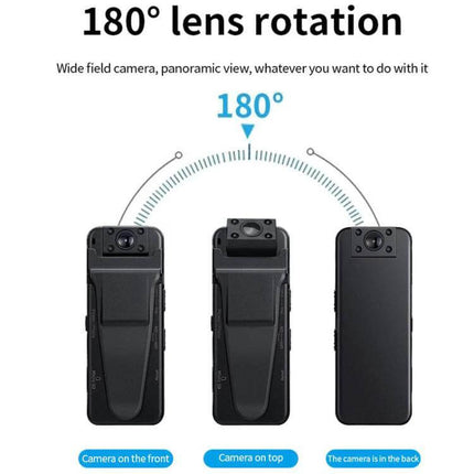 Z7 1080P HD Night Vision Video Recorder for Daily Use showing 180° lens rotation with camera front, top and back positions