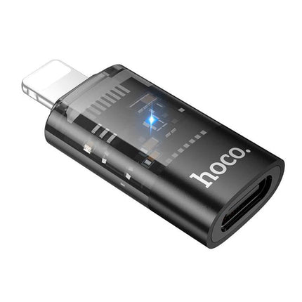 Hoco Adapter for Everyday iPhone to USB-C Connections - translucent compact adapter for iPhone OTG data transfer and USB-C device access