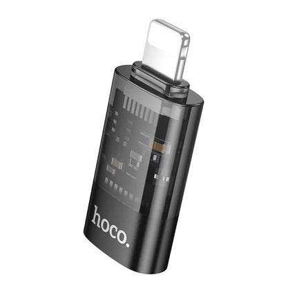 Hoco Adapter for Everyday iPhone to USB-C Connections, translucent black OTG data transfer adapter for iPhone
