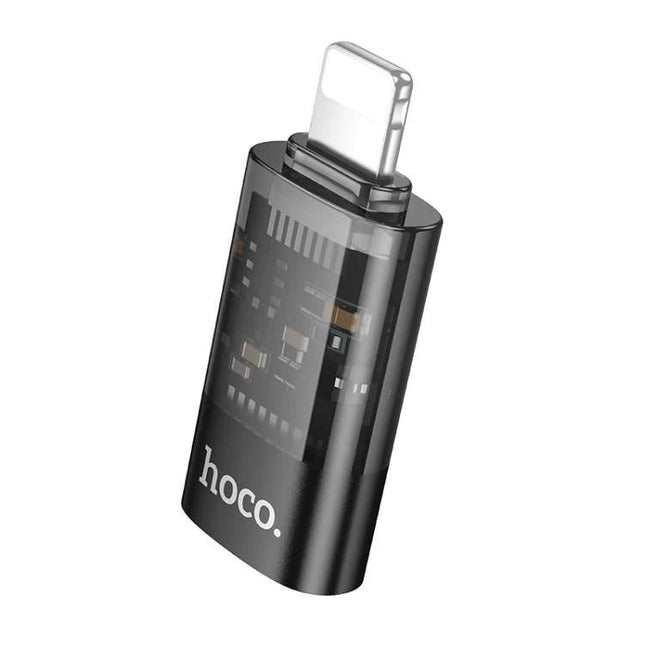 Hoco Adapter for Everyday iPhone to USB-C Connections, translucent black OTG data transfer adapter for iPhone