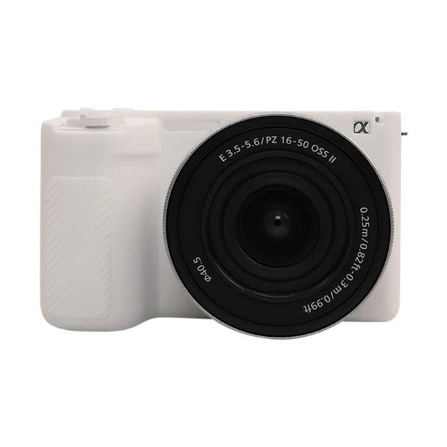 Soft Silicone Protective Case for Sony ZV-E10 II Camera shown fitted on white camera front view for daily travel protection