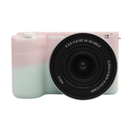 Soft Silicone Protective Case for Sony ZV-E10 II Camera in pastel pink mint, front view showing full access to lens and controls