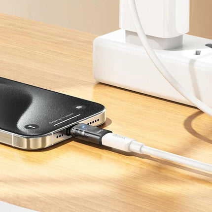 Hoco Adapter for Daily Device Connections on the Go - compact Type-C to 8 Pin aluminum alloy adapter charging phone on desk