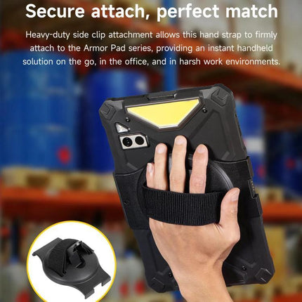 Ulefone Hand Strap Holder for Armor Pad 4 and 4 Ultra Tablet securely attached to tablet for hands-free grip and 360-degree rotation