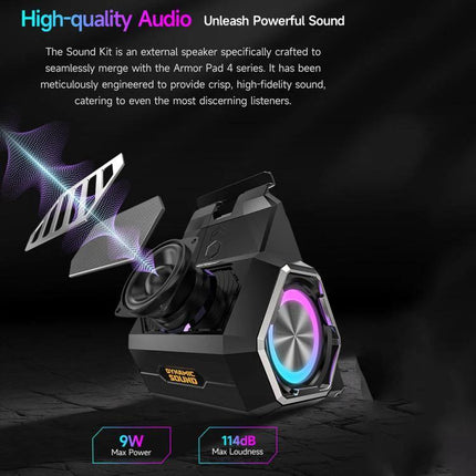 Ulefone Clip On Tablet Speaker Holder For Video Calls And Streaming attached to tablet for clearer audio and hands-free viewing