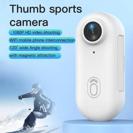 Compact Mini Sports Camera for Everyday Adventures and Sharing — white compact thumb sports camera with 120° wide-angle lens for skiing and vlogging