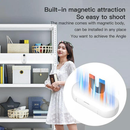 Compact Mini Sports Camera for Everyday Adventures and Sharing - compact magnetic clip-on camera on shelf capturing vlogs and pet or sports moments