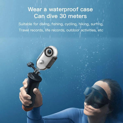 Compact Mini Sports Camera for Everyday Adventures and Sharing waterproof in dive case held by diver filming underwater