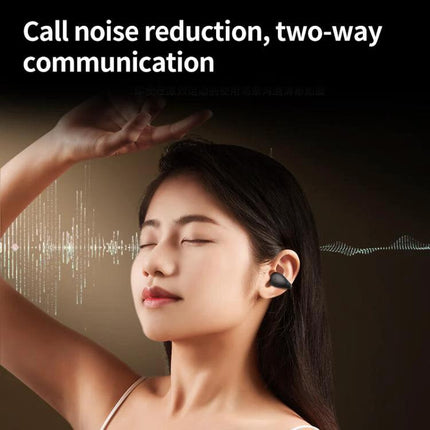 Lenovo TC3403 Open Ear Clip Type ENC True Wireless BT 5.3 Earphones worn by commuter demonstrating call clarity and ambient awareness
