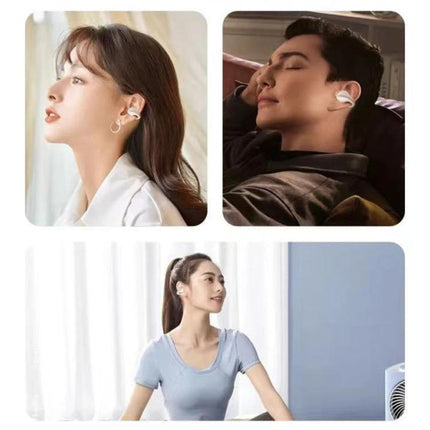 Lenovo TC3403 Open Ear Clip Type ENC True Wireless BT 5.3 Earphones shown worn by users commuting, relaxing, exercising