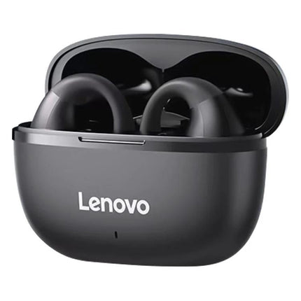 Lenovo TC3403 Open Ear Clip Type ENC True Wireless BT 5.3 Earphones shown in open charging case, black