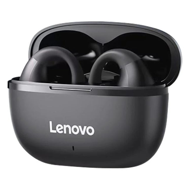 Lenovo TC3403 Open Ear Clip Type ENC True Wireless BT 5.3 Earphones shown in open charging case, black