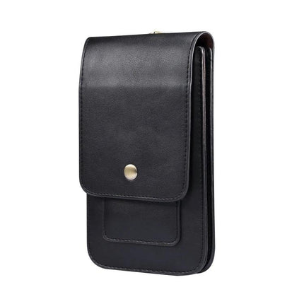 Men's Leather Phone Waist Bag For Everyday Hands Free Carry With Card Slots For Daily Errands black slim leather belt pouch with snap closure
