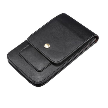 Men's Leather Phone Waist Bag For Everyday Hands Free Carry With Card Slots For Daily Errands slim black leather belt phone pouch with card slots and snap flap