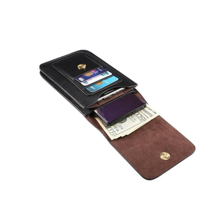 Men's Leather Phone Waist Bag For Everyday Hands Free Carry With Card Slots For Daily Errands - black leather slim design holding phone cards and cash