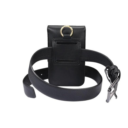 Men's Leather Phone Waist Bag For Everyday Hands Free Carry With Card Slots For Daily Errands - black leather belt phone pouch with vertical/horizontal buckle