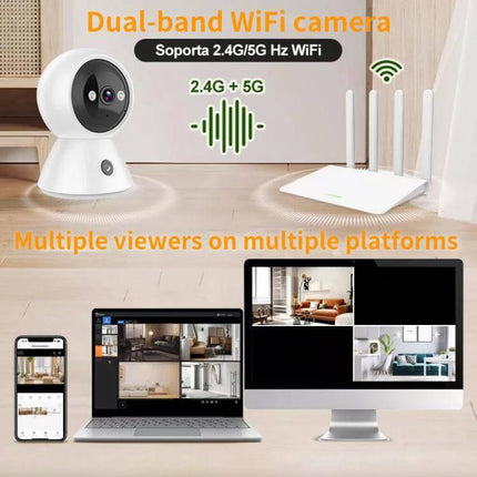 K11 Wireless Home Security Camera with Night Vision monitoring entryways and living areas via 1080P, dual-band WiFi, human motion alerts and two-way audio