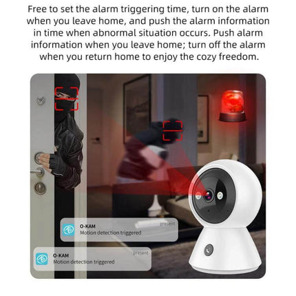 K11 Wireless Home Security Camera with Night Vision detecting motion at a front door, 1080P HD, two-way audio and app alerts