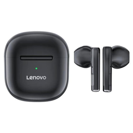 Lenovo Wireless Earphones For Commuting And Gym Use black Bluetooth earbuds with compact charging case and touch controls