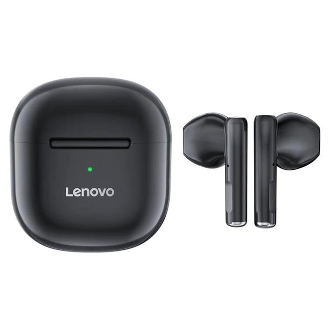 Lenovo Wireless Earphones For Commuting And Gym Use black Bluetooth earbuds with compact charging case and touch controls